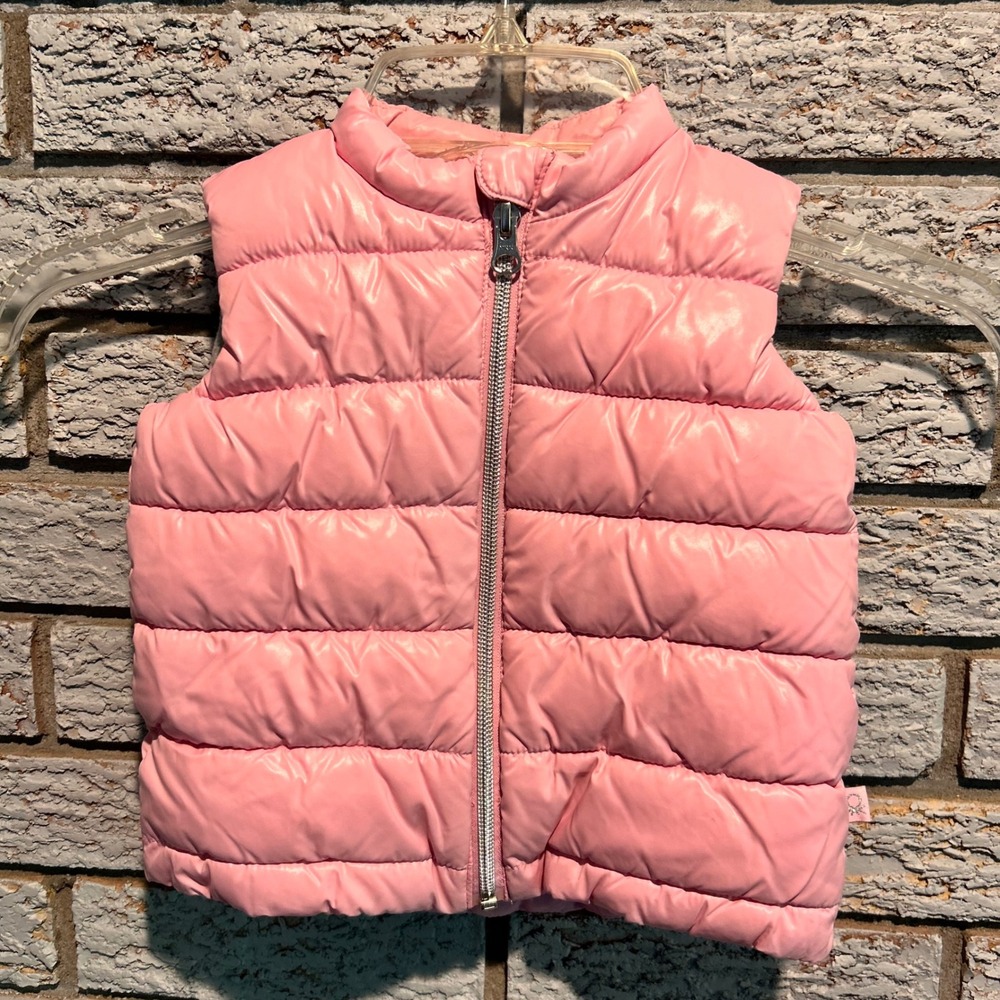 United Colors of Benetton Kids Pink Glossy Puffer Vest Zip Up Sleeveless Jacket